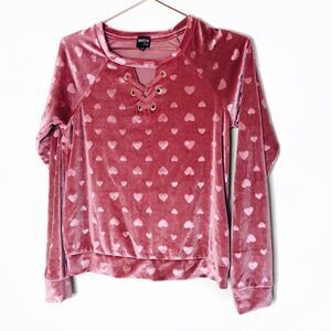 NWOT Ransom Girl Pink Velvet Hearts Top JR Girl 14